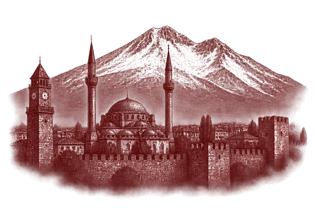 Kayseri silüeti ve Erciyes gravürü